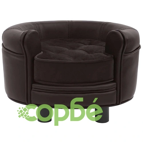 Кучешки диван, кафяв, 48x48x32 см, плюш и изкуствена кожа ➤ топ цена ➤ sorbe.bg