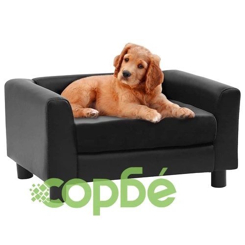 Кучешки диван, черен, 60x43x30 см, плюш и изкуствена кожа ➤ топ цена ➤ sorbe.bg