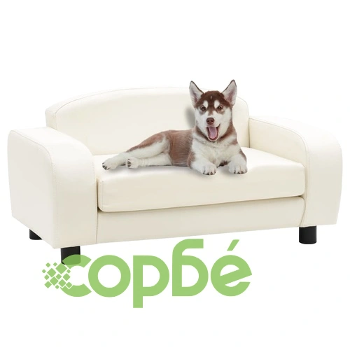 Кучешки диван, кремав, 80x50x40 см, изкуствена кожа ➤ топ цена ➤ sorbe.bg