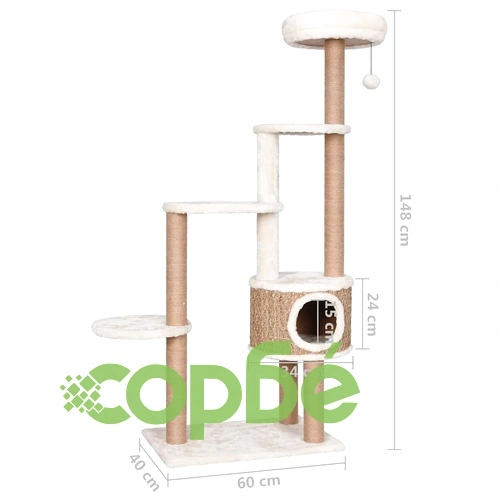 Котешко дърво с облицовка лукс и драскалка 148 см морска трева ➤ топ цена ➤ sorbe.bg