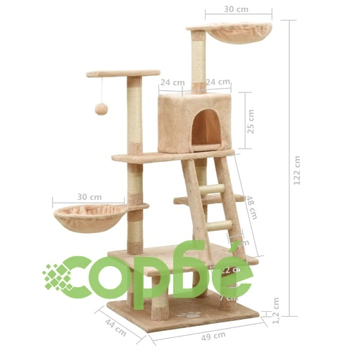 Котешко дърво със сизалени стълбове за драскане, бежово, 122 см ➤ топ цена ➤ sorbe.bg