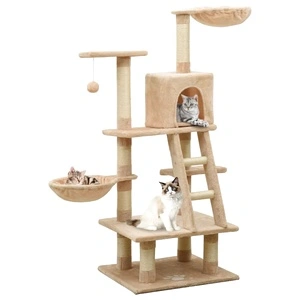 Котешко дърво със сизалени стълбове за драскане, бежово, 122 см