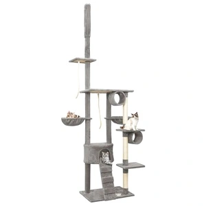 Котешко дърво от пода до тавана, сиво, 220-240 см