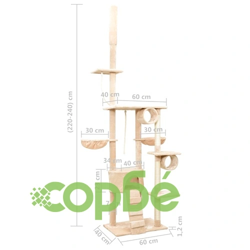 Котешко дърво от пода до тавана, бежово, 220-240 см ➤ топ цена ➤ sorbe.bg