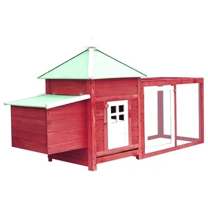 Птичарник с места за гнездене, червен, 190x72x102 см, масивен чам