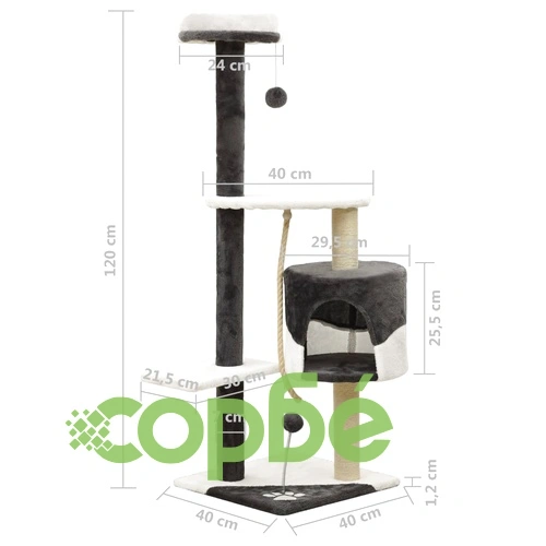 Котешко дърво със сизалени стълбове, тъмносиво и бяло, 120 см ➤ топ цена ➤ sorbe.bg