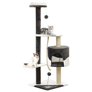 Котешко дърво със сизалени стълбове, тъмносиво и бяло, 120 см