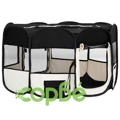 Сгъваема кучешка кошара с чанта за носене, черна, 145x145x61 см ➤ топ цена ➤ sorbe.bg