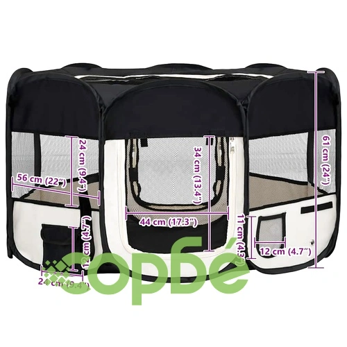 Сгъваема кучешка кошара с чанта за носене, черна, 145x145x61 см ➤ топ цена ➤ sorbe.bg