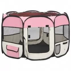 Сгъваема кучешка кошара с чанта за носене розова 90x90x58 см