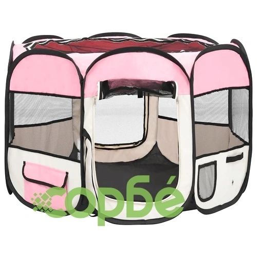 Сгъваема кучешка кошара с чанта за носене розова 90x90x58 см ➤ топ цена ➤ sorbe.bg