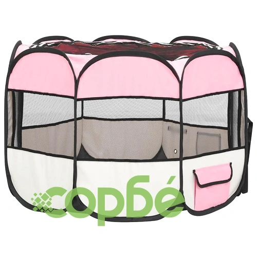Сгъваема кучешка кошара с чанта за носене розова 90x90x58 см ➤ топ цена ➤ sorbe.bg