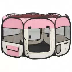 Сгъваема кучешка кошара с чанта за носене розова 110x110x58 см