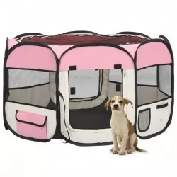 Сгъваема кучешка кошара с чанта за носене розова 110x110x58 см