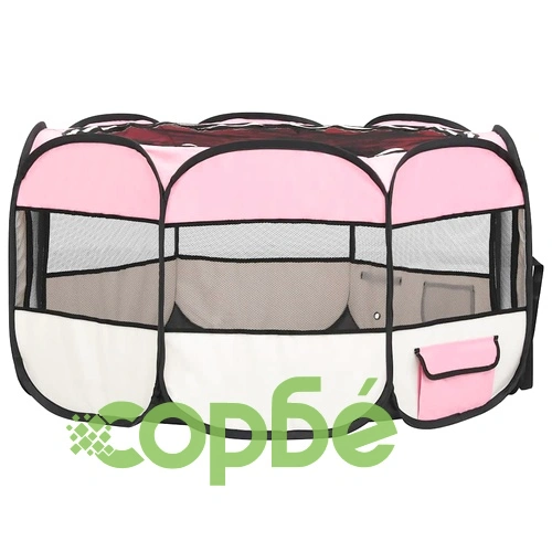 Сгъваема кучешка кошара с чанта за носене розова 125x125x61 см ➤ топ цена ➤ sorbe.bg