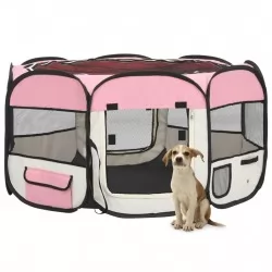 Сгъваема кучешка кошара с чанта за носене розова 125x125x61 см