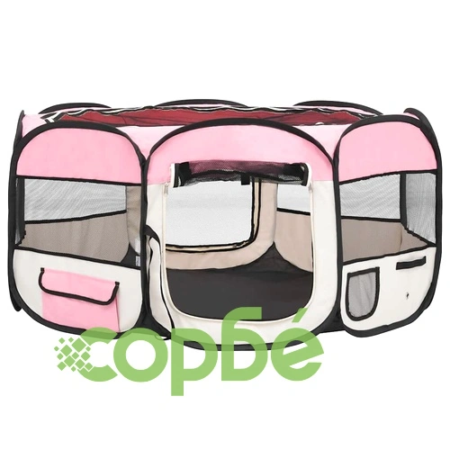 Сгъваема кучешка кошара с чанта за носене розова 145x145x61 см ➤ топ цена ➤ sorbe.bg
