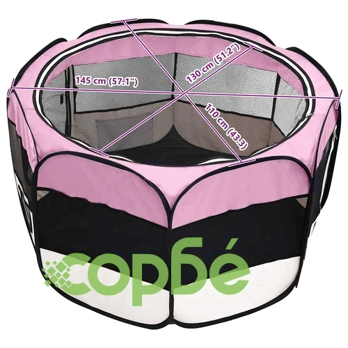 Сгъваема кучешка кошара с чанта за носене розова 145x145x61 см ➤ топ цена ➤ sorbe.bg