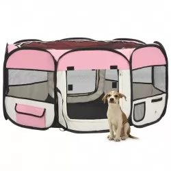 Сгъваема кучешка кошара с чанта за носене розова 145x145x61 см