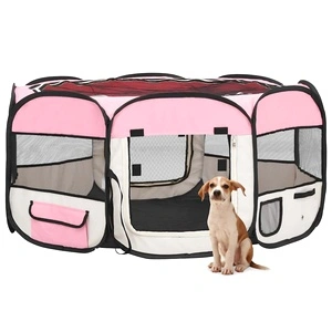 Сгъваема кучешка кошара с чанта за носене розова 145x145x61 см