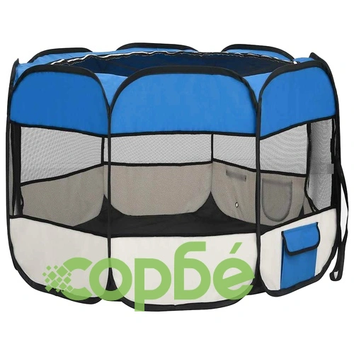 Сгъваема кучешка кошара с чанта за носене, синя, 90x90x58 см ➤ топ цена ➤ sorbe.bg