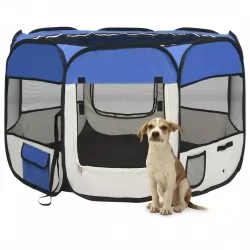 Сгъваема кучешка кошара с чанта за носене, синя, 90x90x58 см