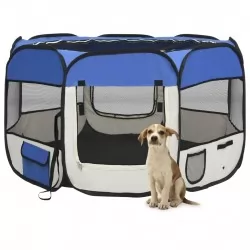 Сгъваема кучешка кошара с чанта за носене, синя, 110x110x58 см