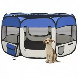 Сгъваема кучешка кошара с чанта за носене, синя, 125x125x61 см