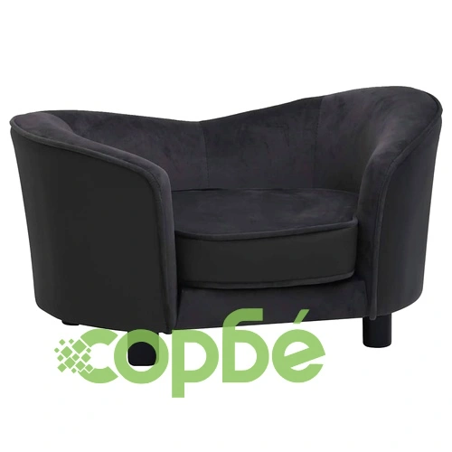 Кучешки диван, черен, 69x49x40 см, плюш и изкуствена кожа ➤ топ цена ➤ sorbe.bg