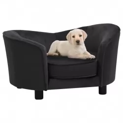 Кучешки диван, черен, 69x49x40 см, плюш и изкуствена кожа