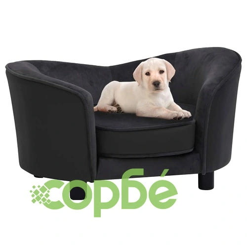 Кучешки диван, черен, 69x49x40 см, плюш и изкуствена кожа ➤ топ цена ➤ sorbe.bg