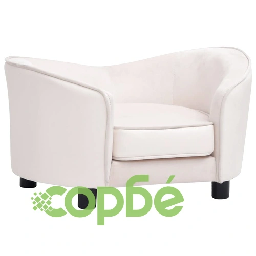 Кучешки диван, кремав, 69x49x40 см, плюш и изкуствена кожа ➤ топ цена ➤ sorbe.bg