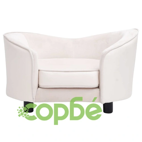 Кучешки диван, кремав, 69x49x40 см, плюш и изкуствена кожа ➤ топ цена ➤ sorbe.bg