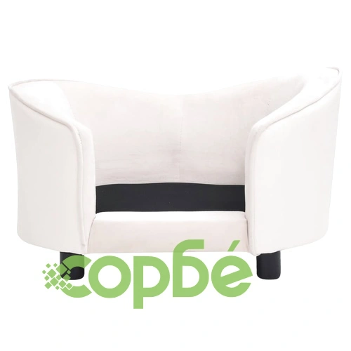 Кучешки диван, кремав, 69x49x40 см, плюш и изкуствена кожа ➤ топ цена ➤ sorbe.bg