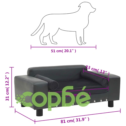 Кучешки диван, тъмносив, 81x43x31 см, плюш и изкуствена кожа ➤ топ цена ➤ sorbe.bg