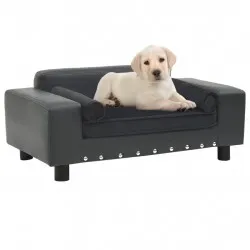 Кучешки диван, тъмносив, 81x43x31 см, плюш и изкуствена кожа