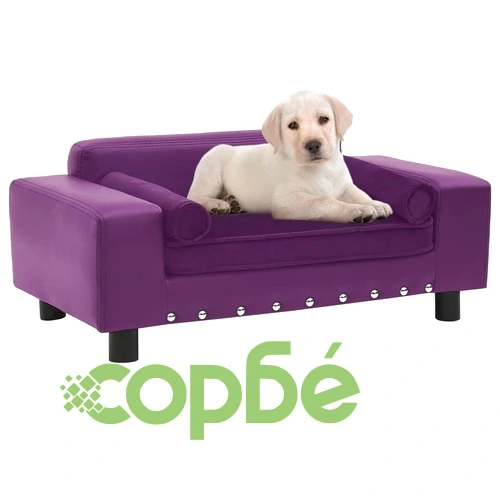 Кучешки диван, бордо, 81x43x31 см, плюш и изкуствена кожа ➤ топ цена ➤ sorbe.bg