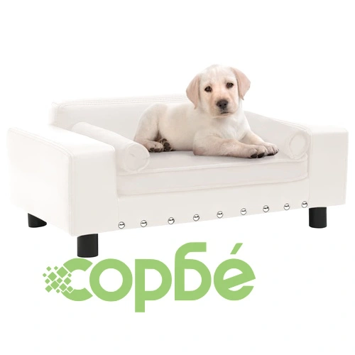 Кучешки диван, кремав, 81x43x31 см, плюш и изкуствена кожа ➤ топ цена ➤ sorbe.bg