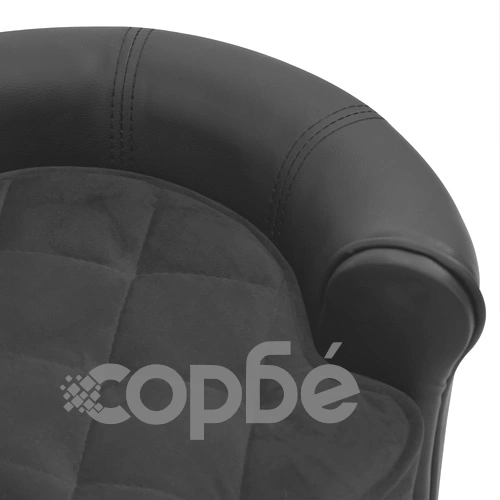 Кучешки диван, тъмносив, 48x48x32 см, плюш и изкуствена кожа ➤ топ цена ➤ sorbe.bg