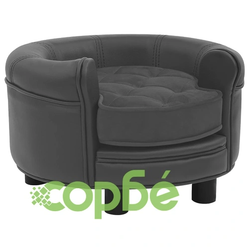 Кучешки диван, тъмносив, 48x48x32 см, плюш и изкуствена кожа ➤ топ цена ➤ sorbe.bg