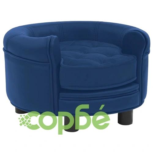 Кучешки диван, син, 48x48x32 см, плюш и изкуствена кожа ➤ топ цена ➤ sorbe.bg