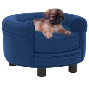 Кучешки диван, син, 48x48x32 см, плюш и изкуствена кожа