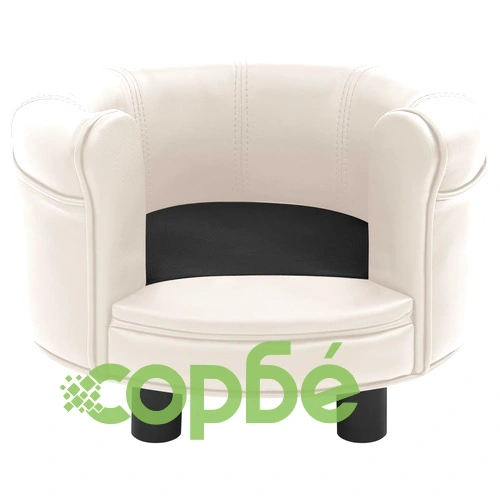 Кучешки диван, кремав, 48x48x32 см, плюш и изкуствена кожа ➤ топ цена ➤ sorbe.bg