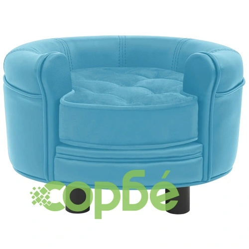 Кучешки диван, тюркоаз, 48x48x32 см, плюш и изкуствена кожа ➤ топ цена ➤ sorbe.bg