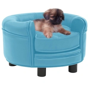Кучешки диван, тюркоаз, 48x48x32 см, плюш и изкуствена кожа