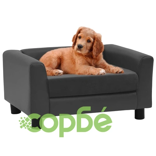 Кучешки диван с пяна тъмносив 60x43x30 см плюш/изкуствена кожа ➤ топ цена ➤ sorbe.bg