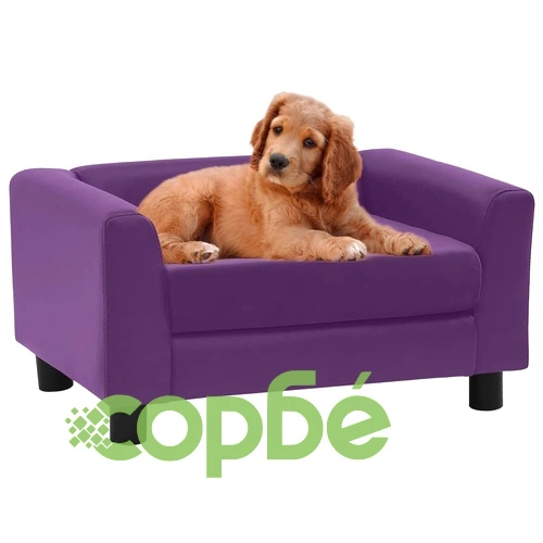 Кучешки диван с пяна бордо 60x43x30 см плюш и изкуствена кожа ➤ топ цена ➤ sorbe.bg