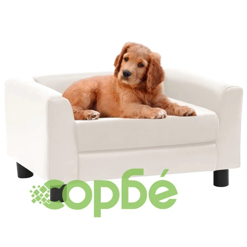 Кучешки диван с пяна кремав 60x43x30 см плюш и изкуствена кожа ➤ топ цена ➤ sorbe.bg