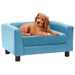 Кучешки диван с пяна тюркоаз 60x43x30 см плюш и изкуствена кожа