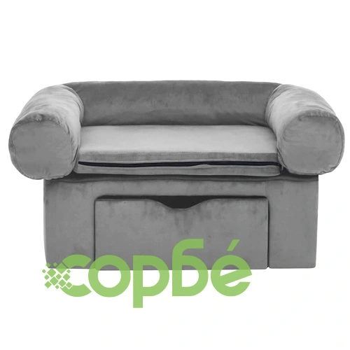 Кучешки диван с чекмедже, сив, 75x50x38 см, плюш ➤ топ цена ➤ sorbe.bg